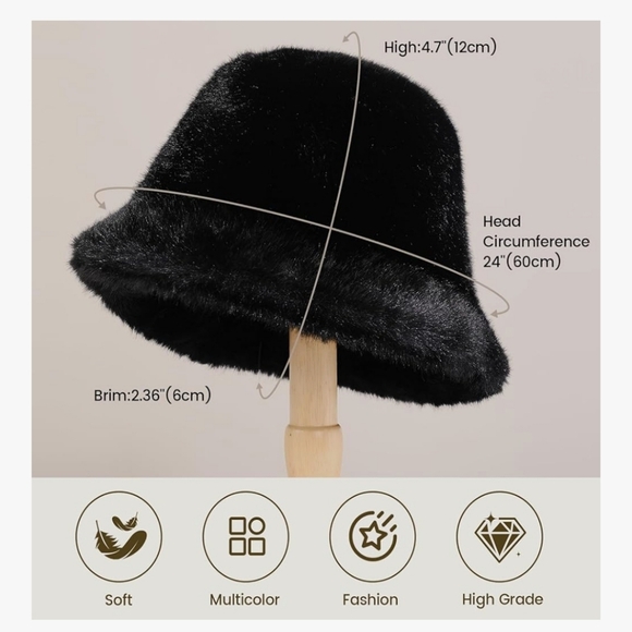 Elegant Black Faux Fur Bucket Hat and Scarf Set main image 2